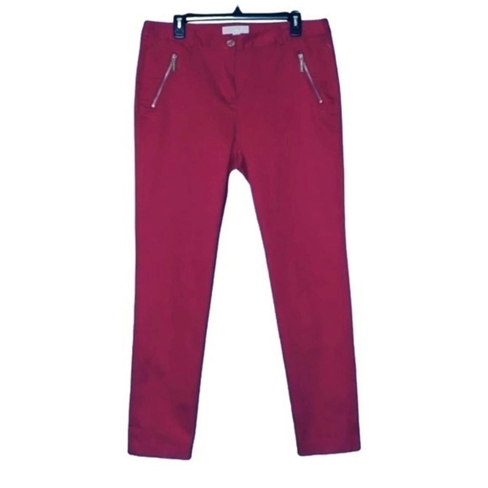 Michael Kors Women's Flat Front Mid Rise Cropped Pants Size 2 Zip Pockets Red